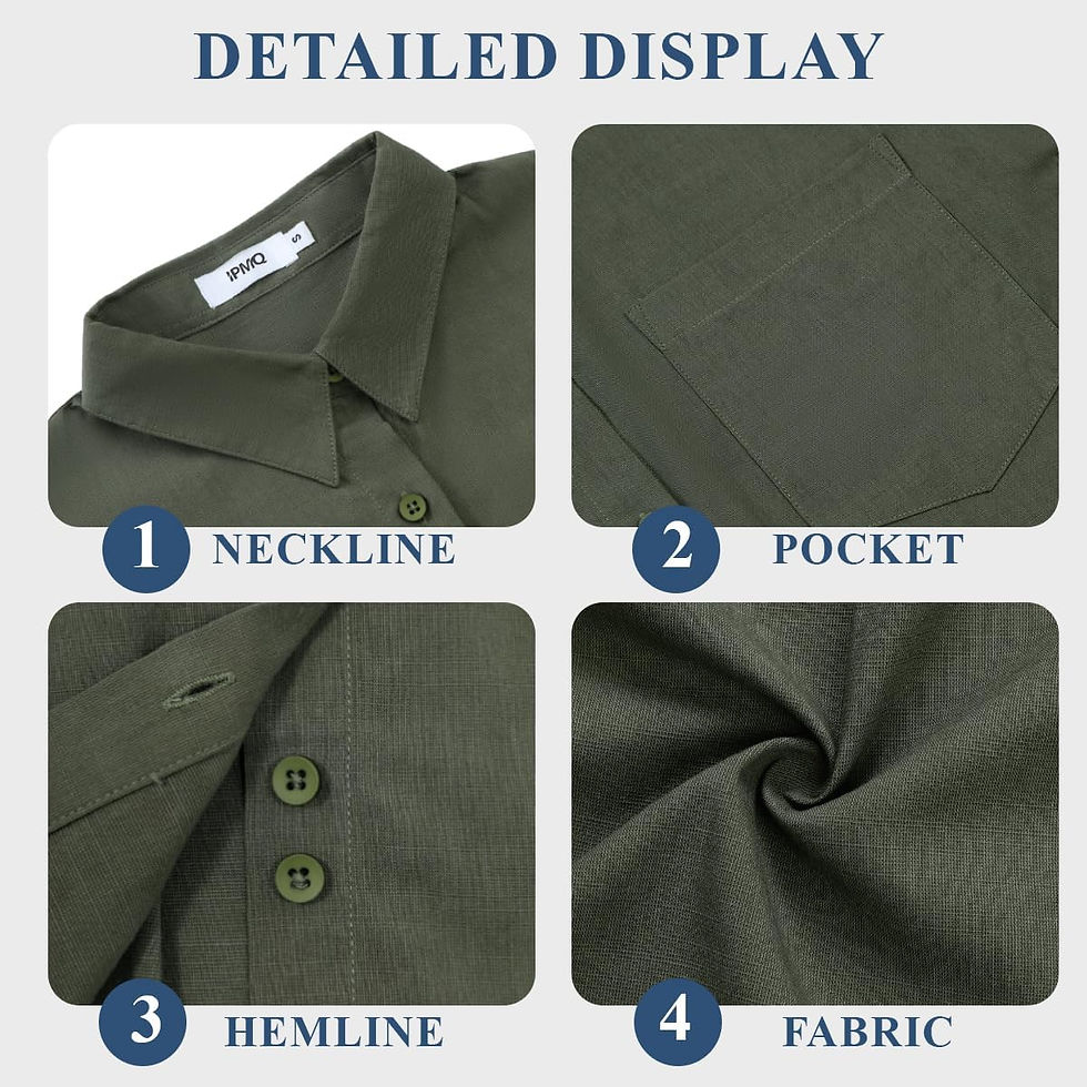 Thumbnail: Women's Linen-Style Cotton Short-Sleeve Oversized Button-Down Shirt with Pocket
