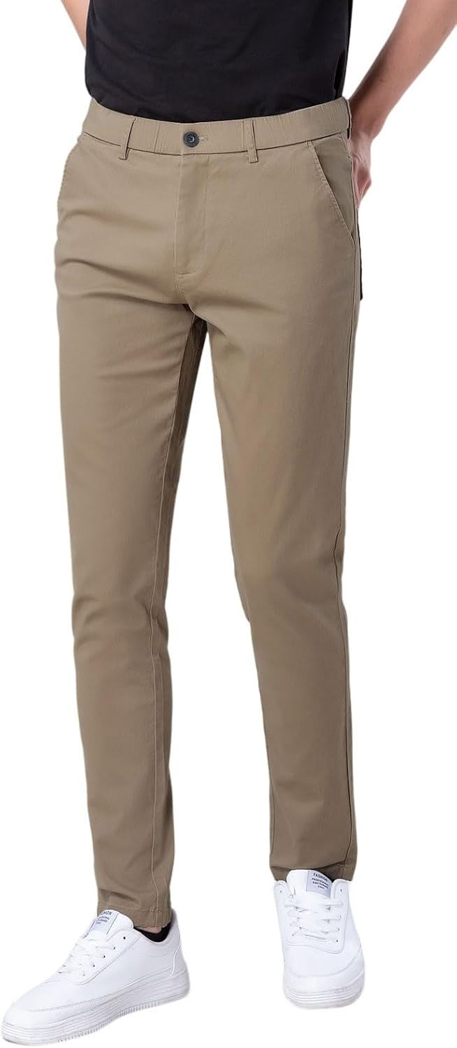 Thumbnail: Plaid&Plain Men's Skinny Stretchy Khaki Pants Colored Pants Slim Fit Slacks Tape