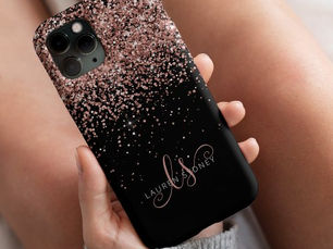 Review Glam Rose Gold Glitter Elegant Monogram iPhone 14 Plus Case
