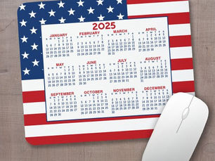 Top 5! 2025 Calendar with American Flag - Red White Blue Mouse Pad