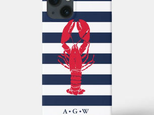 Best Price! Nautical Preppy Navy Stripe & Lobster | Monogram iPhone 13 Case