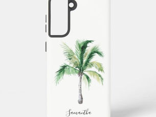 Best Deals! Monogram Name Palm Tree Coastal Personalized Samsung Galaxy S21 Case