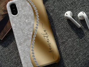 Hot Deals! Diamond Bling Gold Metal Personalized Script  iPhone 15 Case