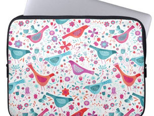 Best Deals! Watercolor Birds in a Garden of Flowers Painting Laptop Sleeve