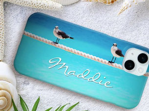 Top 10! Seagull birds ocean photo typography custom name iPhone 15 plus case