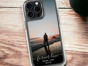 Big Deals! Love script couple photo modern monogram overlay iPhone 15 pro max case