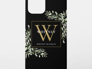 Hot Review! Elegant Modern Greenery Black Gold Monogram  iPhone 12 Case