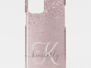 Best Deals! Blush Pink Brushed Metal Glitter Monogram Name iPhone 11 Pro Case