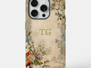 Hot Deals! Vintage Grunge Artisan Botanical Monogram iPhone 15 Pro Case