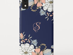 Hot Deals! Navy Blush Pink Blue Floral Personalized iPhone XR Case