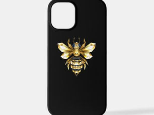 Best Deals! Faux Gold Foil Logo Bee Polygonal on Black iPhone 12 Mini Case