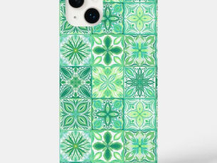 Big Deals! Ornate tiles in green and white Case-Mate iPhone 14 plus case