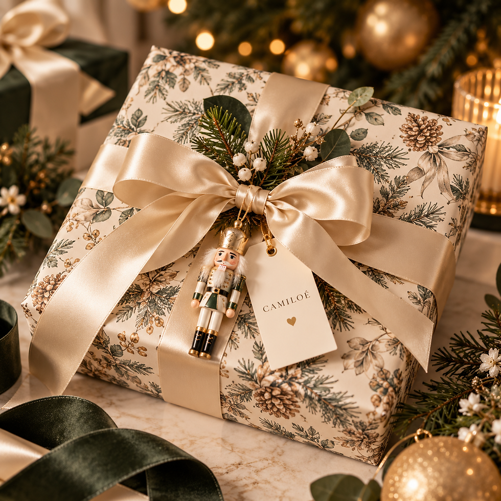 Luxury Christmas gift wrapping with satin ribbon by CAMILOÉ