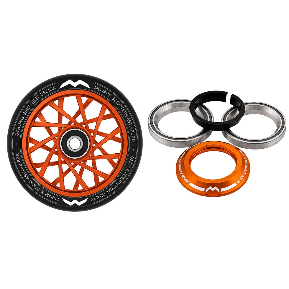 Stunt-Scooter Wheel von Movade (Felgendesign: Nest) + Headset in Orange