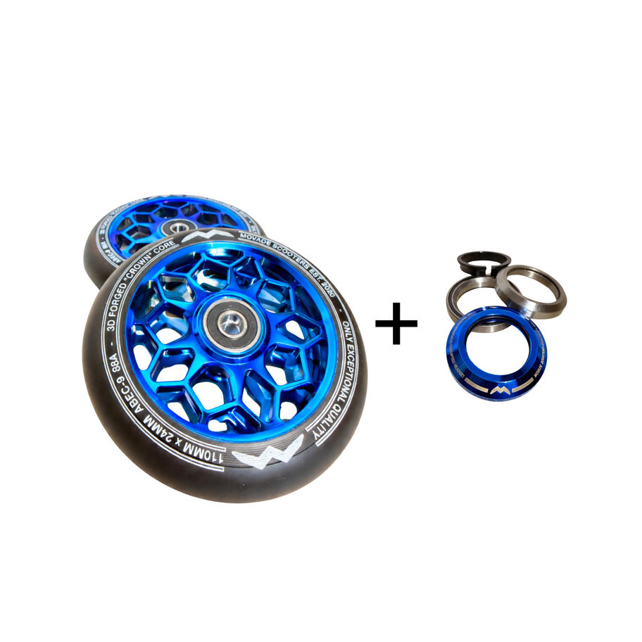2 Crown Wheels + 1 Headset Blue Chrome Set