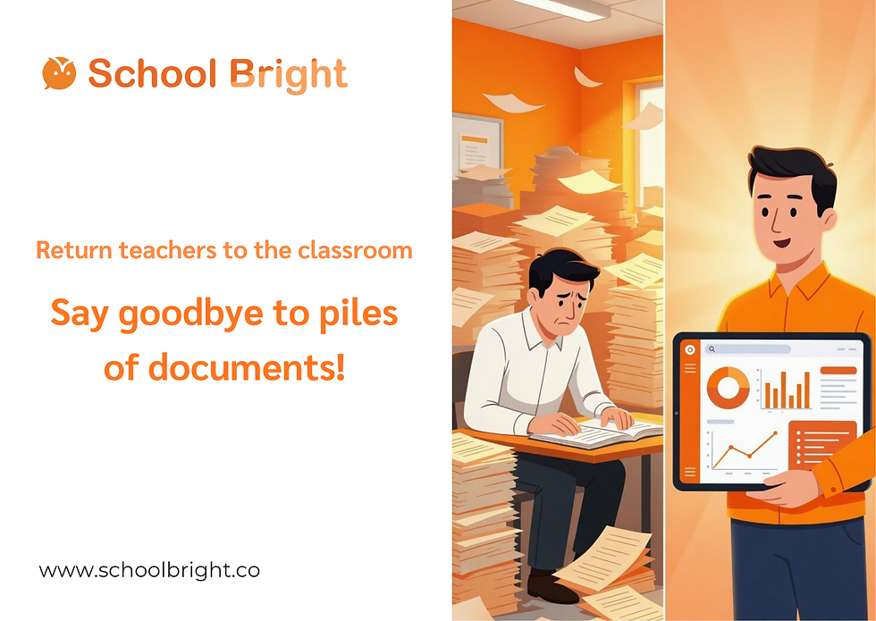 Bring teachers back to the classroom: Say goodbye to piles of paperwork and let AI from School Bright do the work for you.