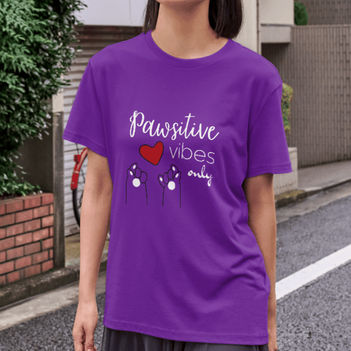 A cheerful and uplifting design featuring "Pawsitive Vibes Only," with playful paw prints and bright, happy elements, perfect for pet lovers spreading positivity and joy.