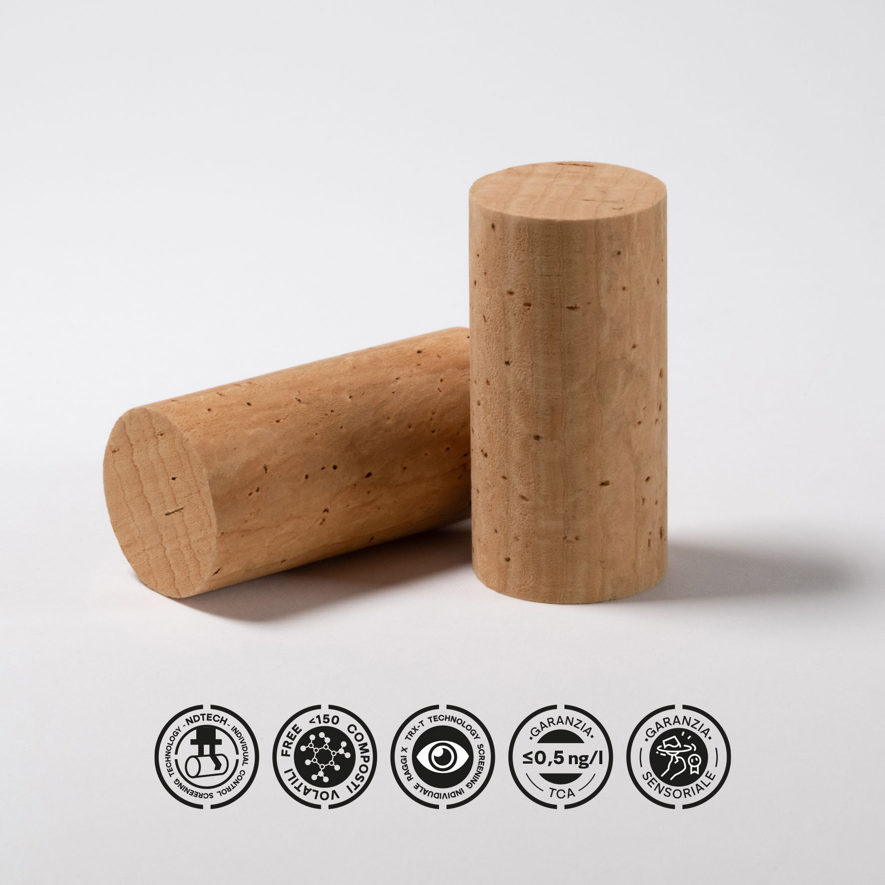 Tappi in sughero naturale monopezzo prodotti con tecnologia NDtech®