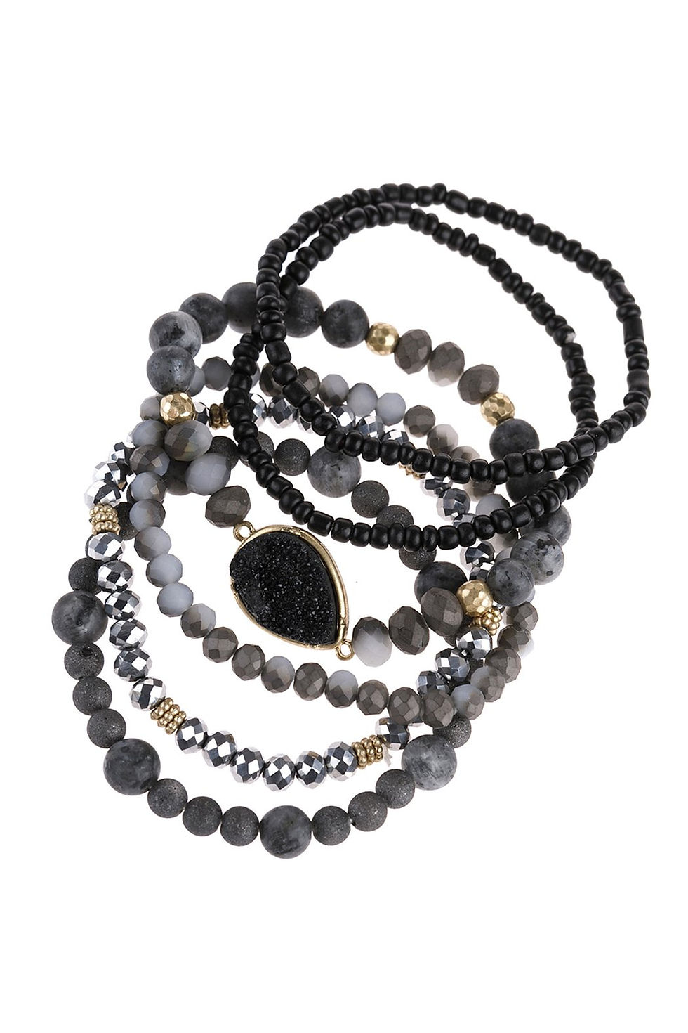 Thumbnail: Hdb2950b - Teardrop Druzy Mixed Beads Bracelet