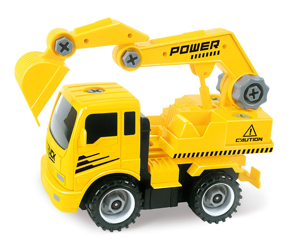 Thumbnail: Take-A-Part Friction Powered Construction Trucks With Crane, Excavator, Mixer, D