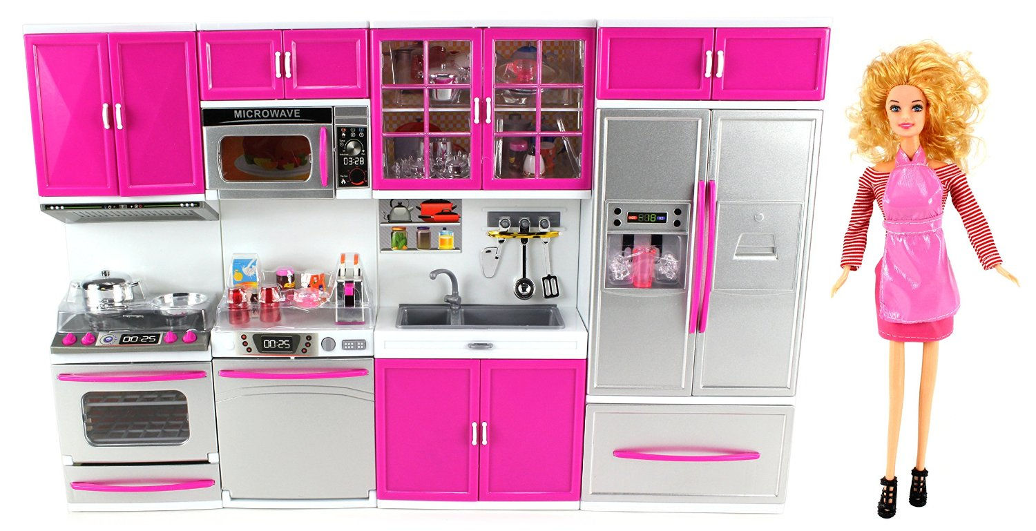 My Modern Kitchen Full Deluxe Kit Battery Operated Kitchen Playset With Toy Doll