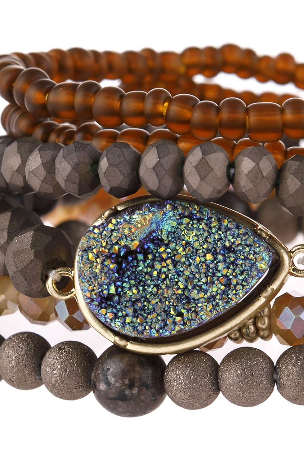 Thumbnail: Hdb2950b - Teardrop Druzy Mixed Beads Bracelet