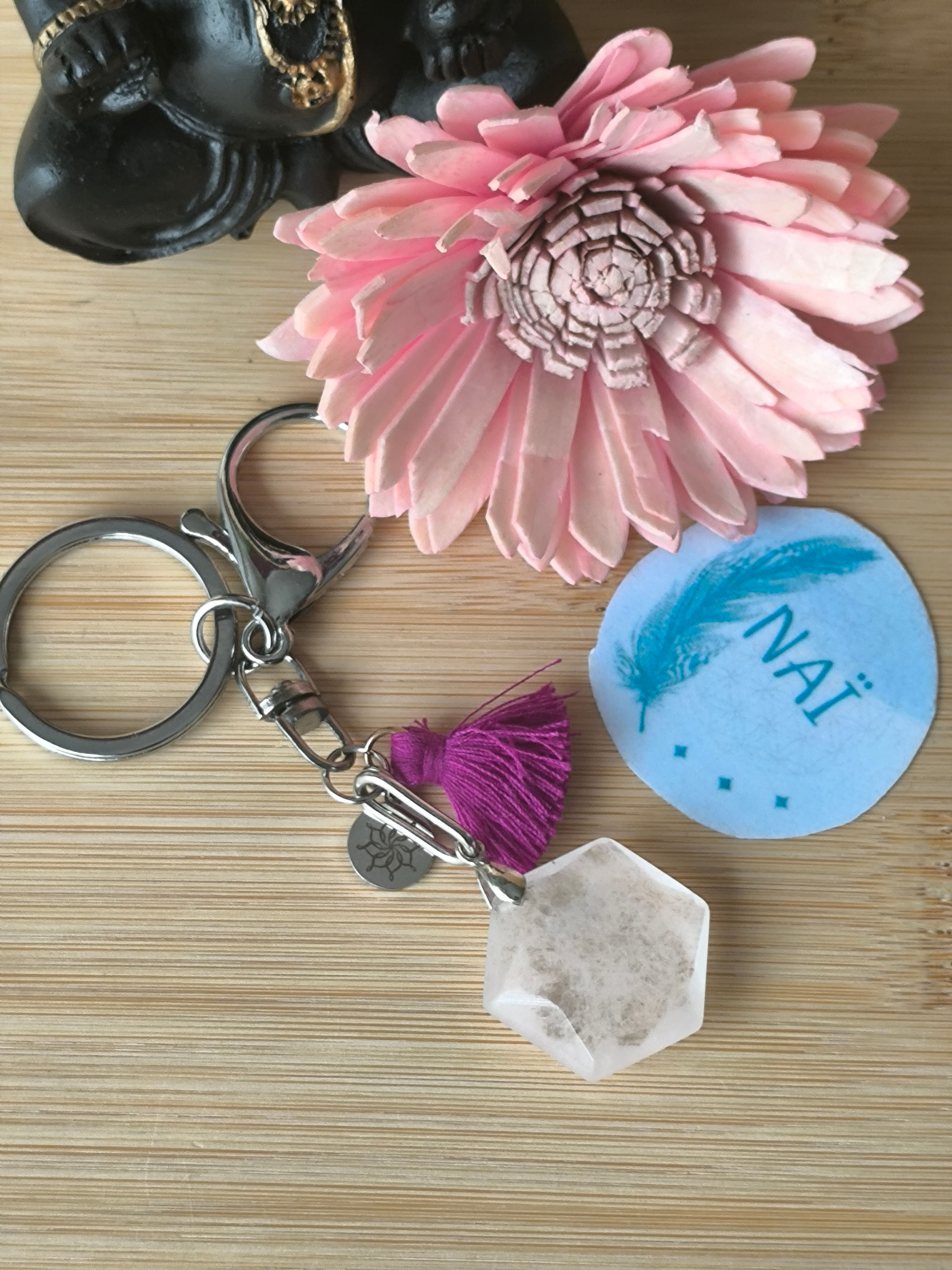 Porte clés ou bijoux de sac Quartz Rose