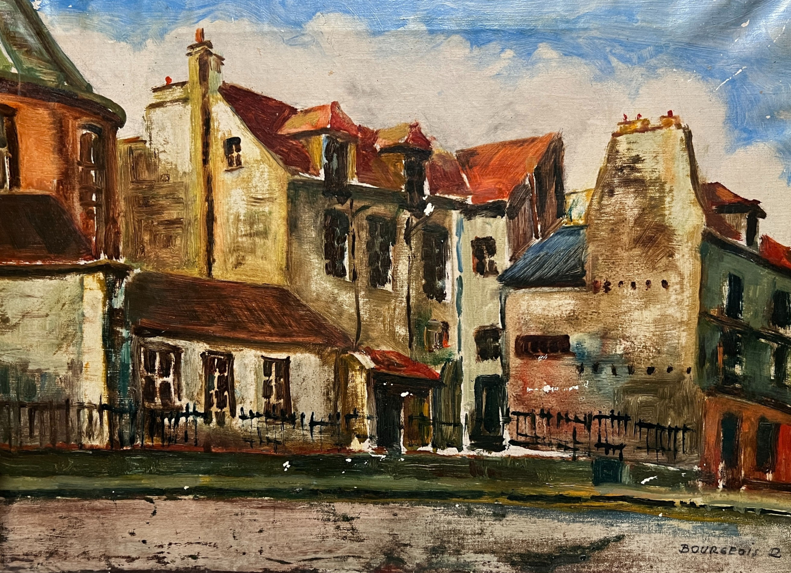 Painting Orange Cityview Landscape signed