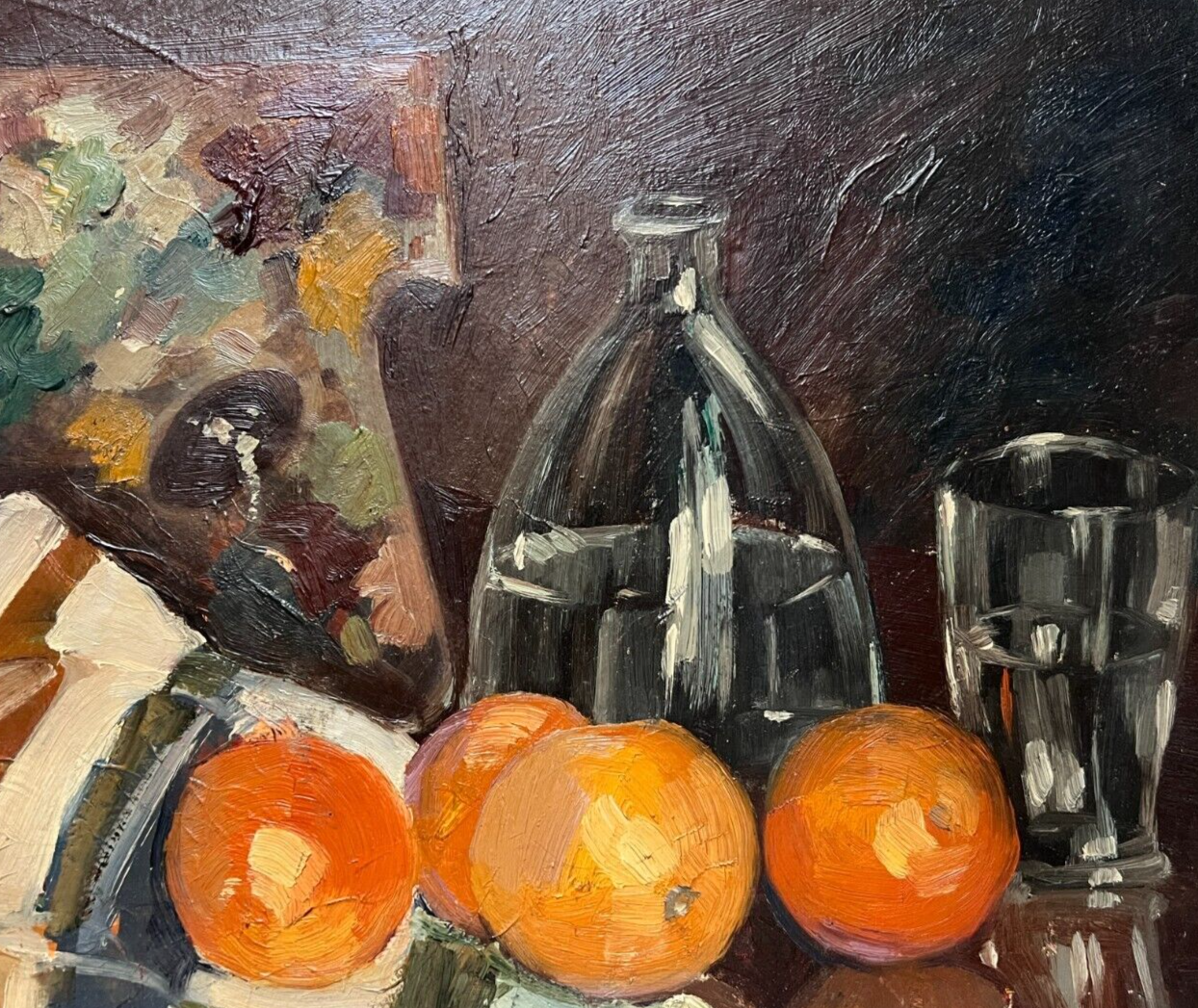 Vintage Painting Original signed Orange, Water Still Life