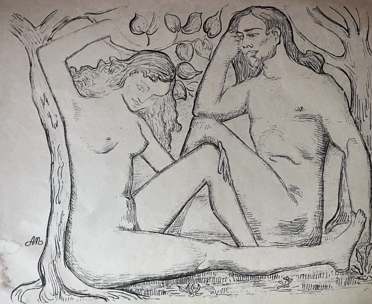 Antique Vintage Etching Aristide MAILLOL (1861-1944) Adam and Eve