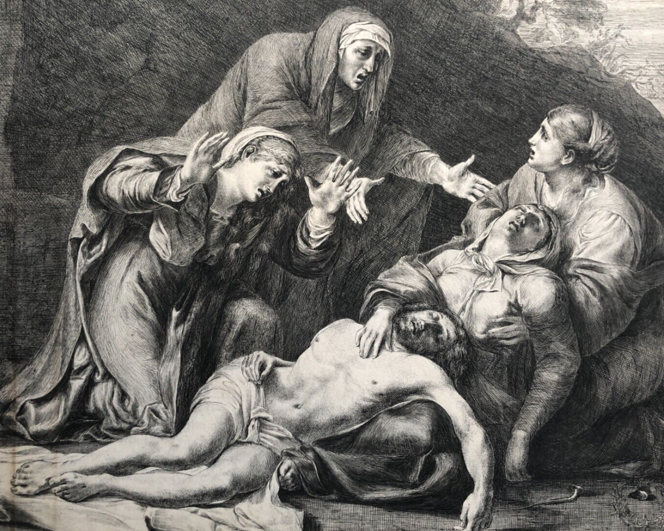 Vivant DENON (1747-1825) Lamentation over dead Christ Carracci Etching