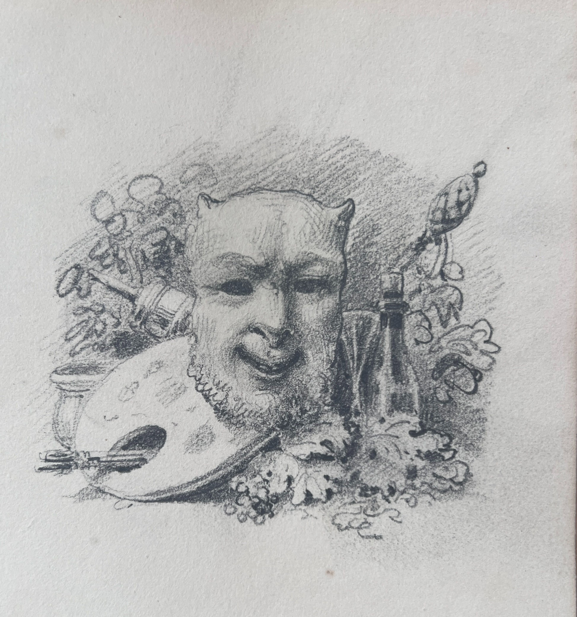 Mask, Painting Still Life 19th century Drawing