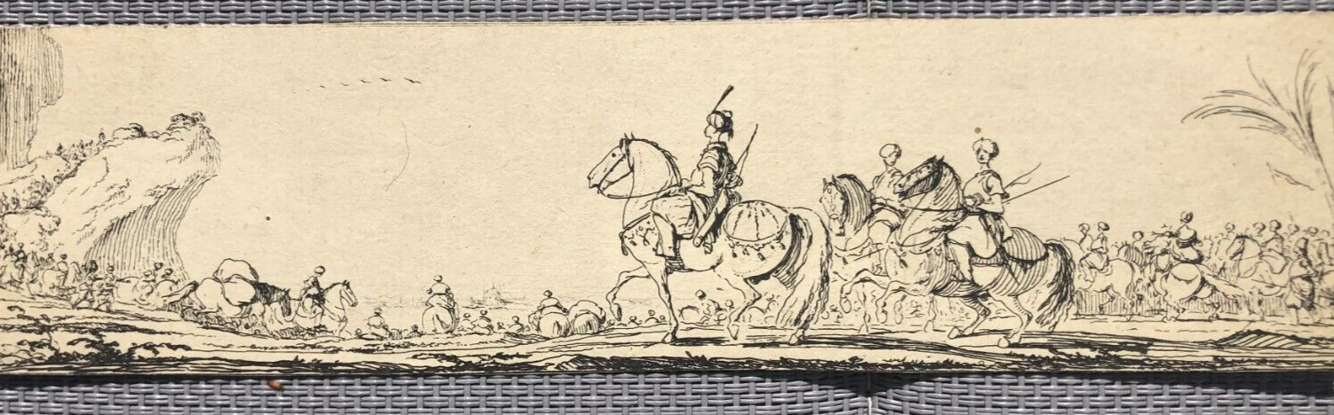 Antique Etching Original Horses, Landscape Philibert Benoît DELARUE (1718-1780)