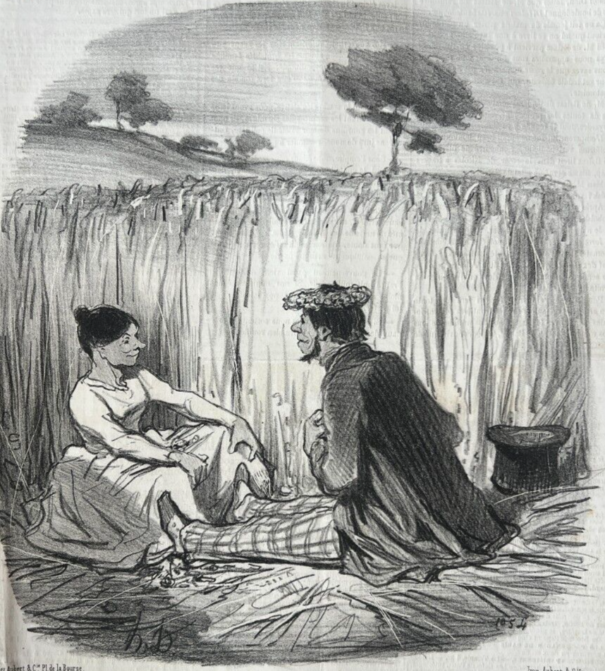 Antique Print 19th century Daumier, Les bons bourgeois, Idylle dans les Bles
