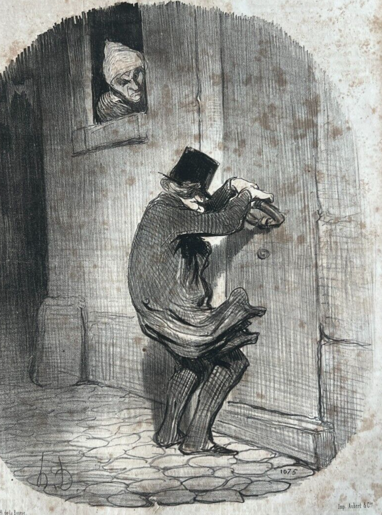 Antique Print 19th century Daumier, Locataires et Proprietaires, Passe Minuit