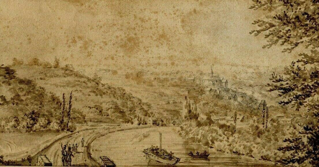 Antique Ink original Drawing Landscape Park, Prony, Berry Artworkn 19th century