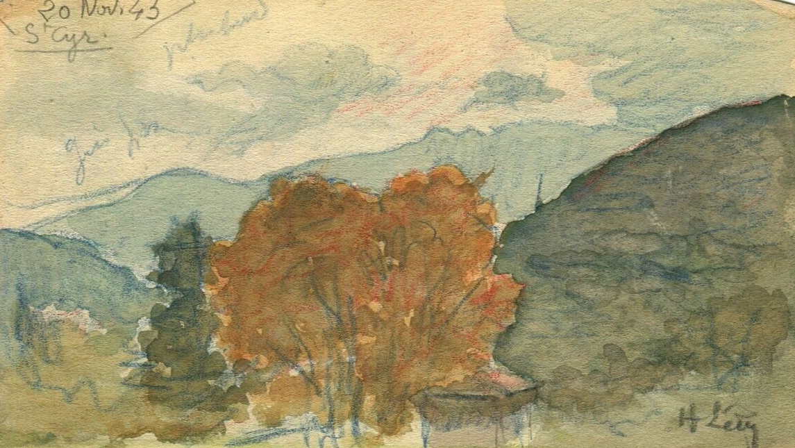 Vintage Drawing Original Landscape, Tree, St-Cyr, Mountain Original Signed 1943