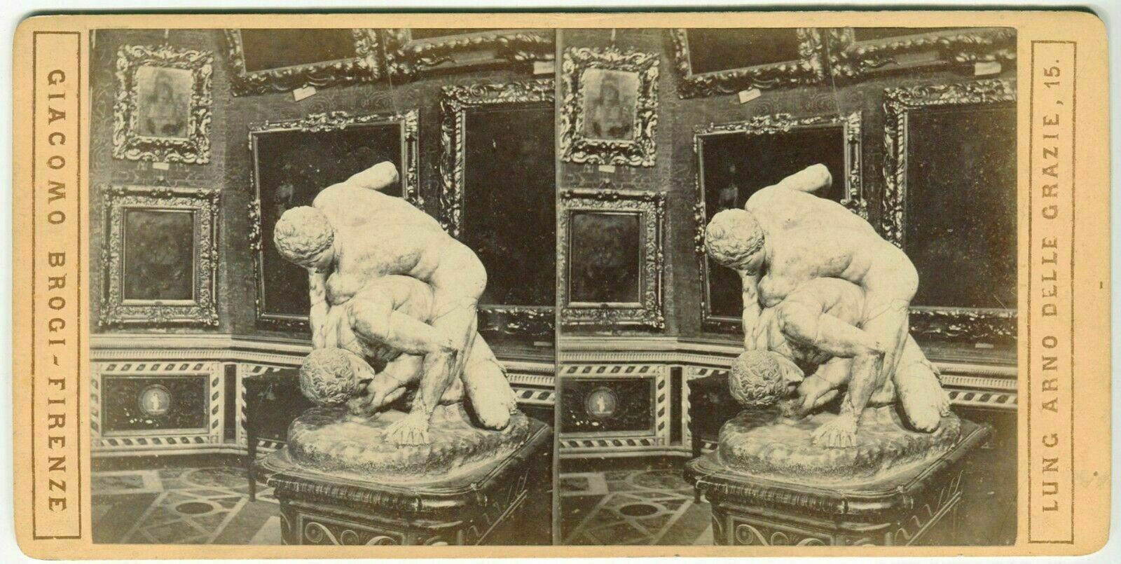 Vintage Stereoview Giacomo BROGI - Florence. Lottatori Tribuna Uffizi c. 1870