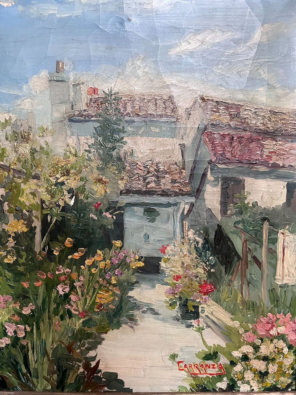 Painting House Flowers Landscape Mediterranean coast