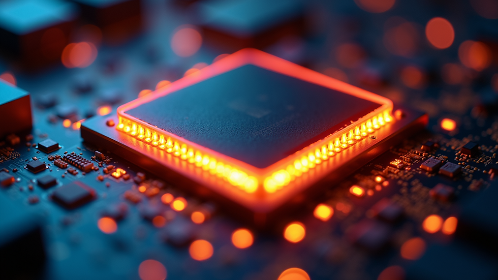 Close-up of glowing GPU core with vibrant lighting