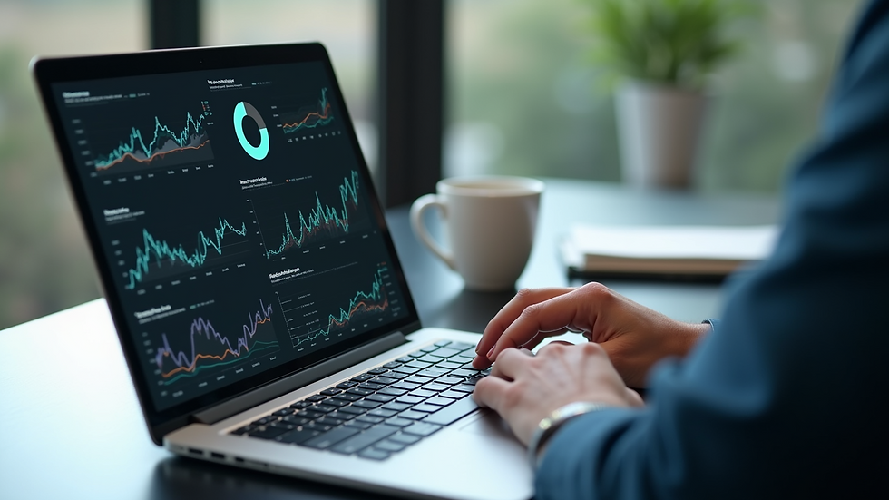 Close-up of a person analyzing marketing statistics on a laptop