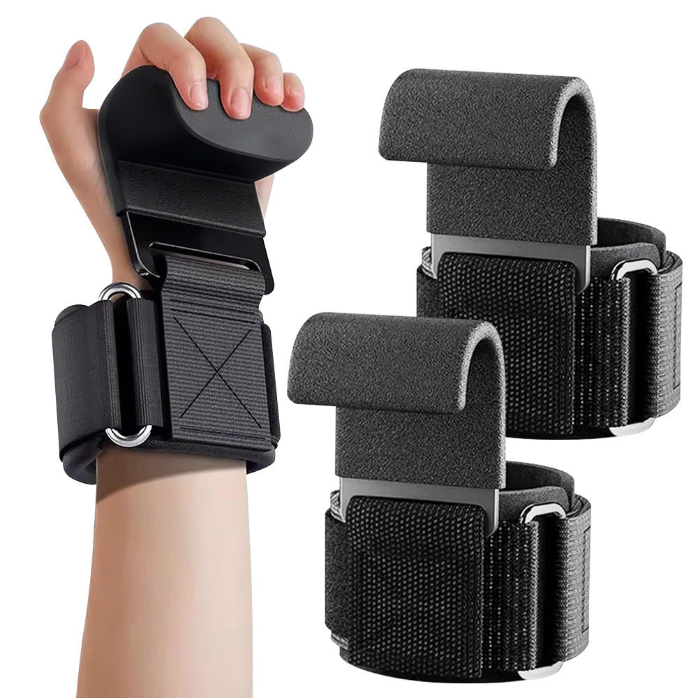 2Pcs Weight Lifting Hook Grips With Wrist Wraps Hand-Bar Wrist Strap Gym Fitness