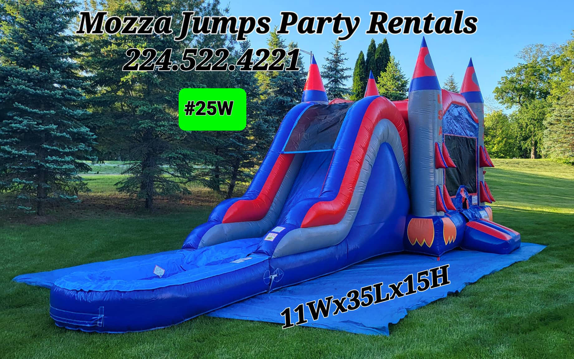 #25W Water Bounce House With Tall Slide and Pool 