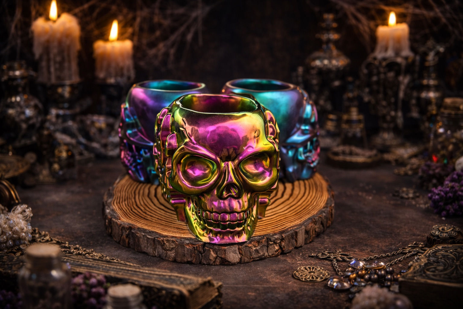 Handmade Mystical Resin & Wood Skull Pots.