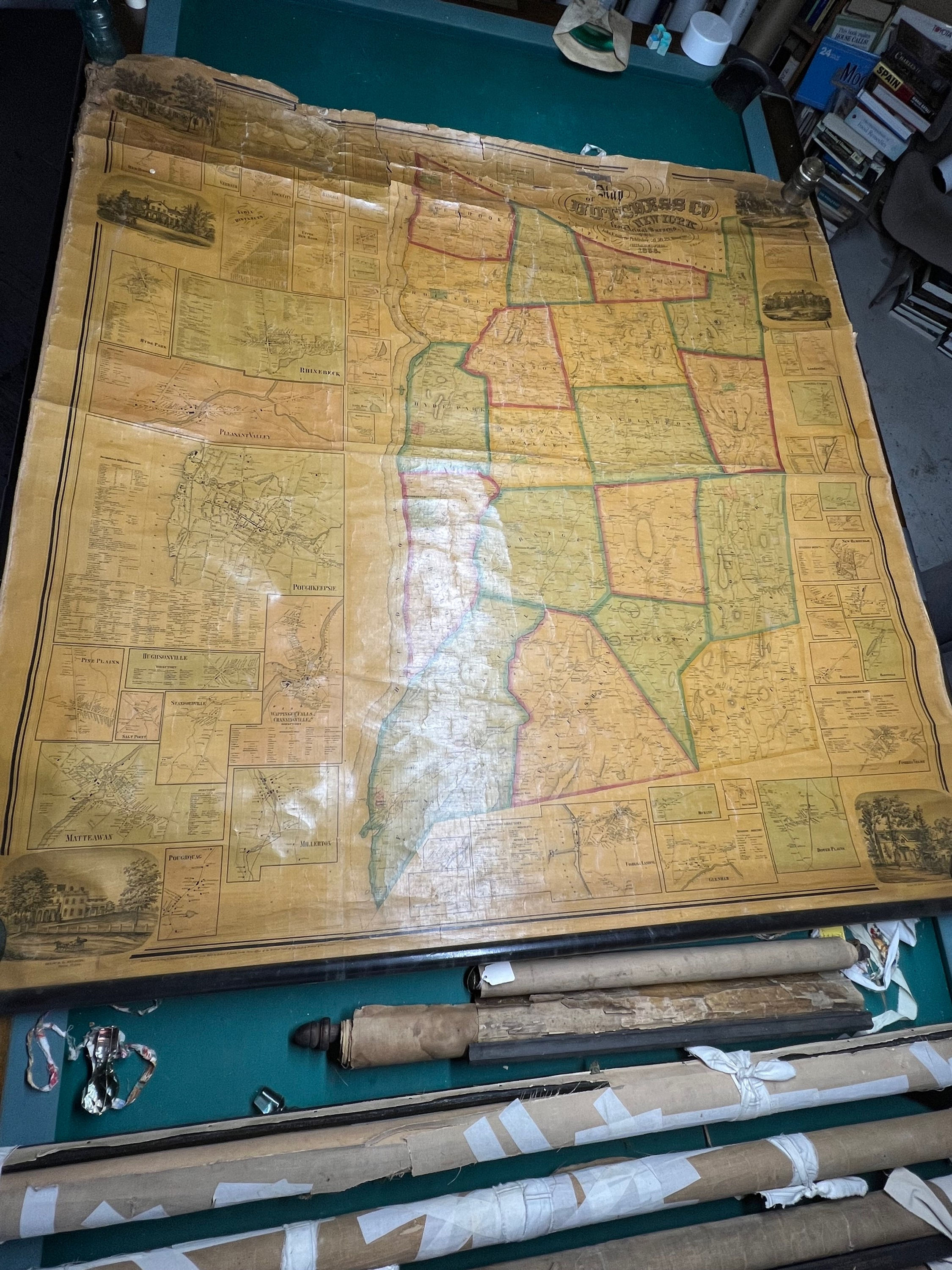 Rare Wall Map of Dutchess County, NY by Gillette 1858