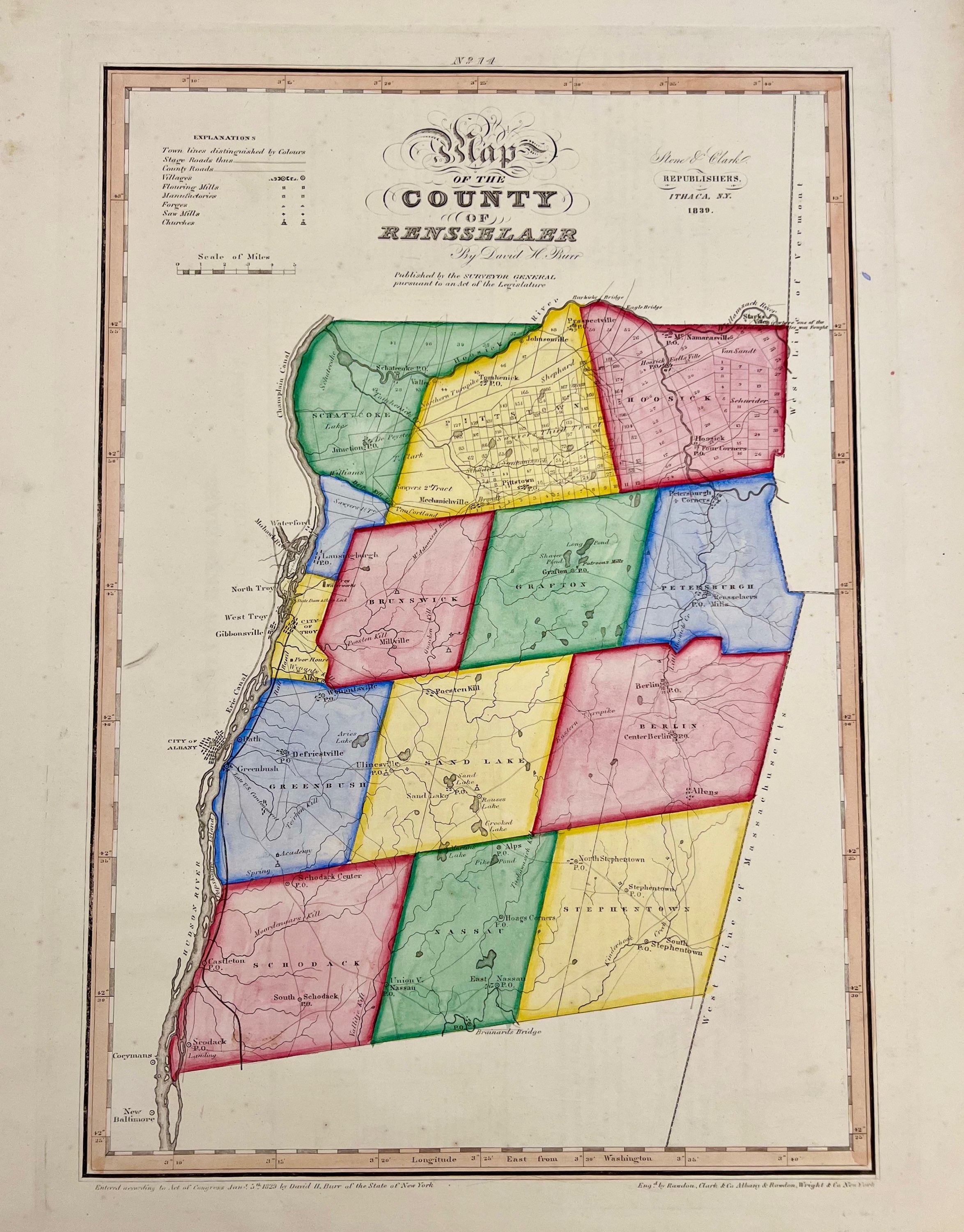 Map of the County of Rensselaer, New York by David Burr, 1829