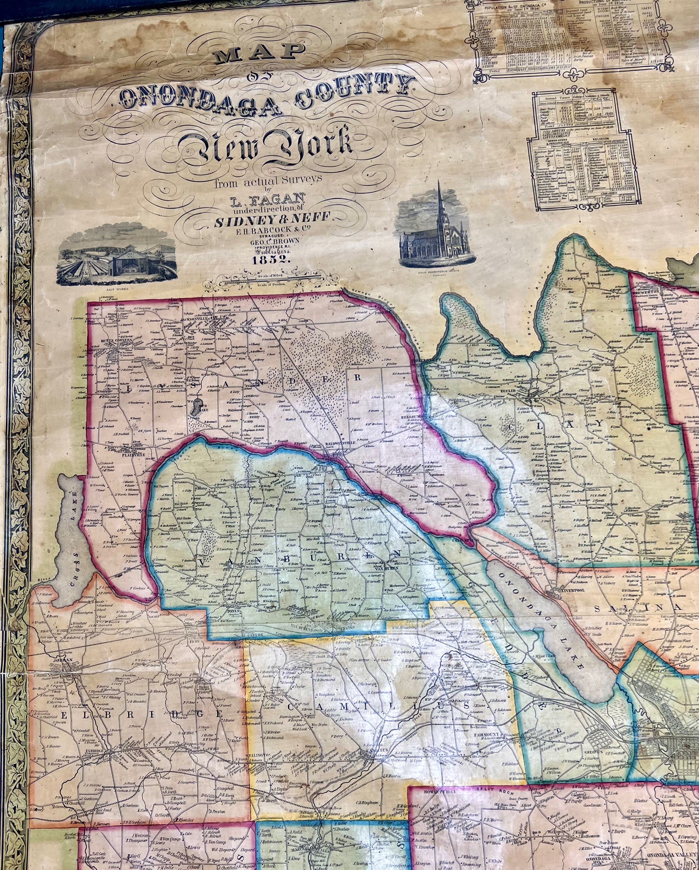 Wall map of Onondaga County, New York by Sidney & Neff & EH Babcock & Co., 1852