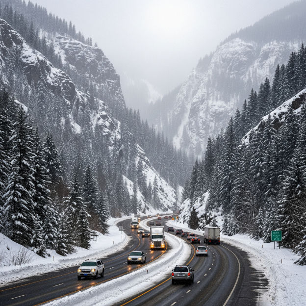 Brake Repair driving down a snowy canyon