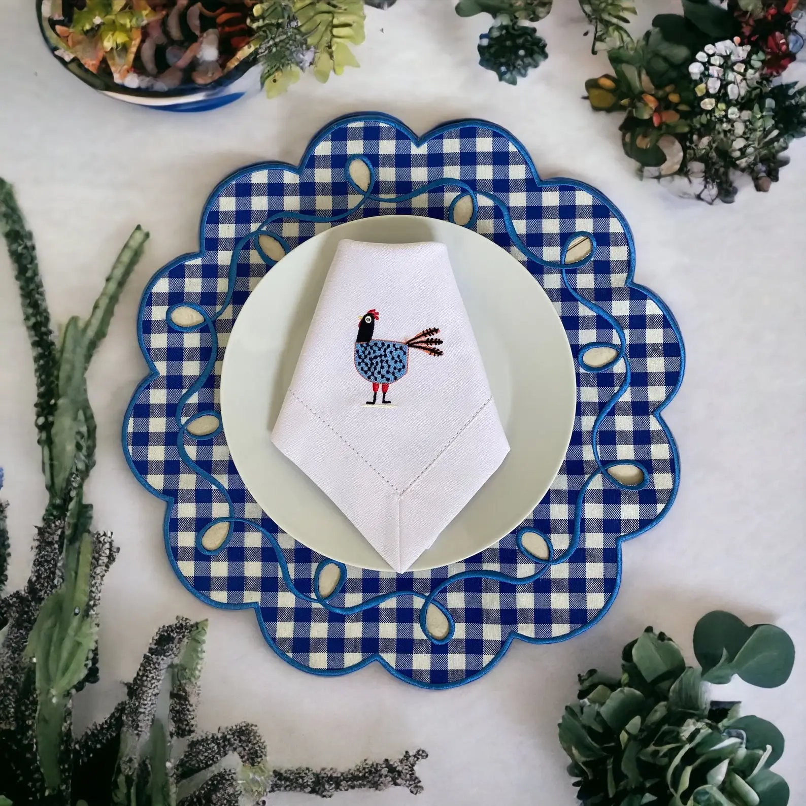 İşlemeli Tavuklu Pamuklu Peçeteler Bohem Tavuk