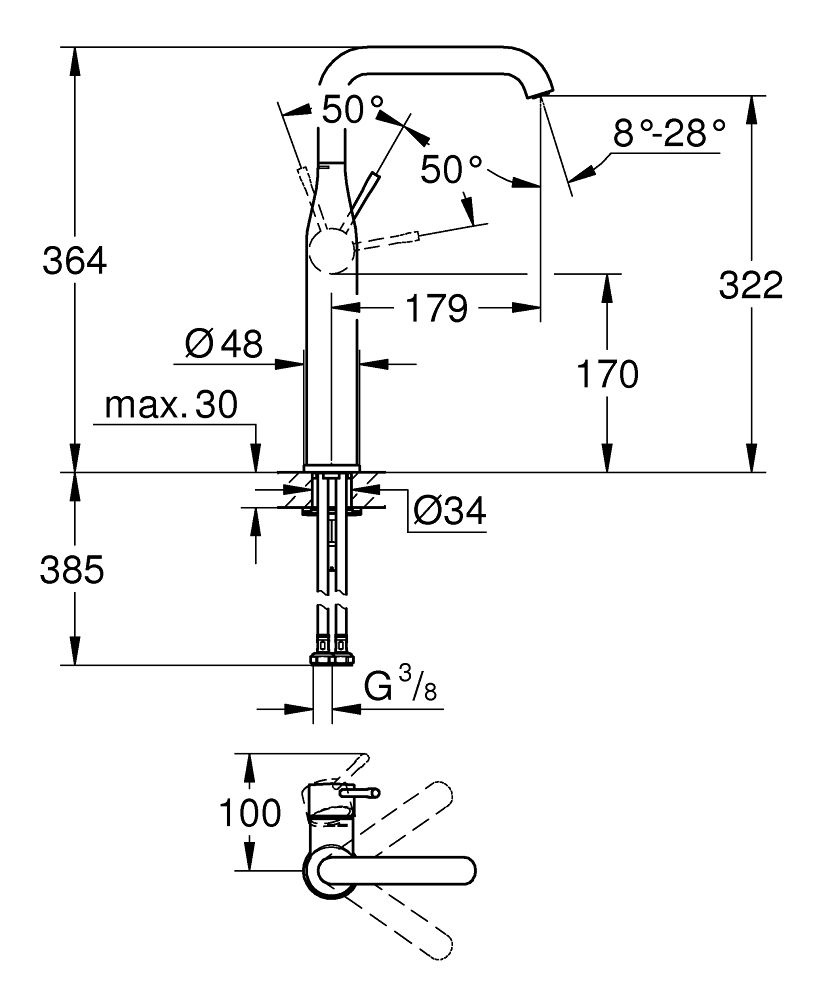 Küçük resim: 24170001 Grohe Essence New Lavabo Bataryası